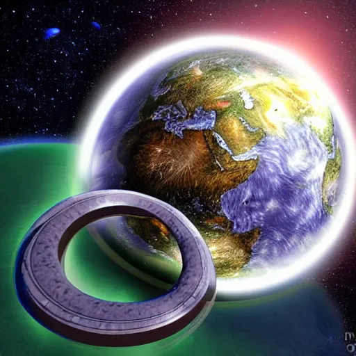 Prompt: planet in the shape of a ring, Larry Niven, scifi digital art, ringworld