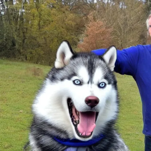 Image similar to tom scott posing with a husky