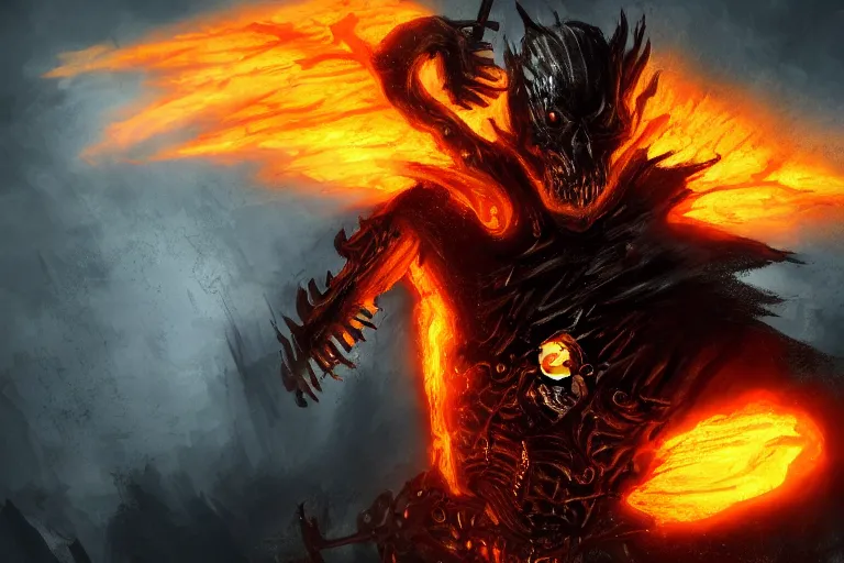 Prompt: Ghost Rider, flaming grim reaper, headshot photo, dark souls concept art, dramatic lighting, highly stylized, high-quality wallpaper, desktopography, trending on artstation