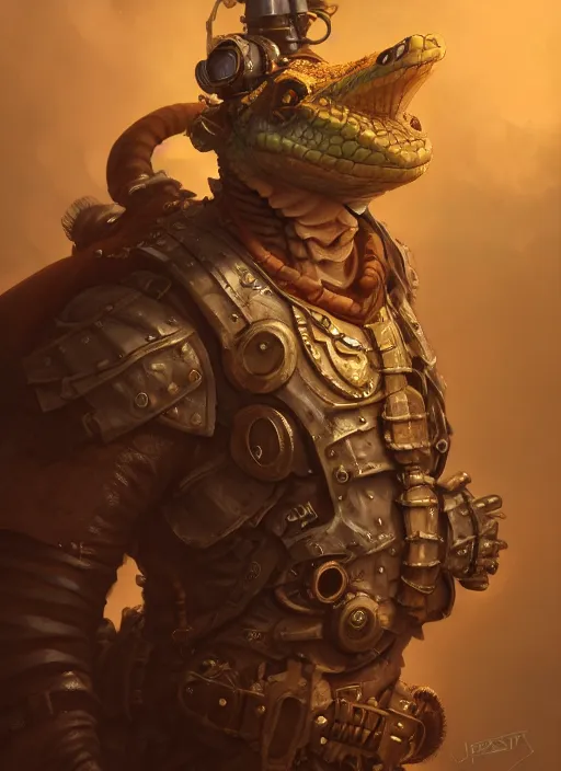 Image similar to subsurface scattering, steampunk lizard paladin, by jesper ejsing, justin gerard, tomasz alen kopera, cgsociety and fenghua zhong, highly detailed, rim light, cinematic lighting, illustration, art, octane render, very coherent, cinematic, hyper realism, high detail, octane render, 8 k