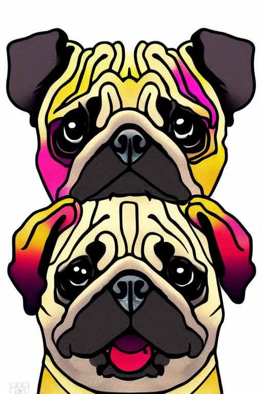 Image similar to portrait of a flower rambo pug, art by milka oxana, sticker, colorful, illustration, highly detailed, simple, smooth and clean vector curves, no jagged lines, vector art, smooth