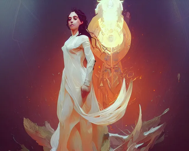 Image similar to Lady of the Entropy, a discord Patron in the vast of a digital realm, digital art, full body illustration, artstation, concept art, smooth, sharp focus, illustration, art by and greg rutkowski and alphonse mucha, HD, illustration trending on artstation