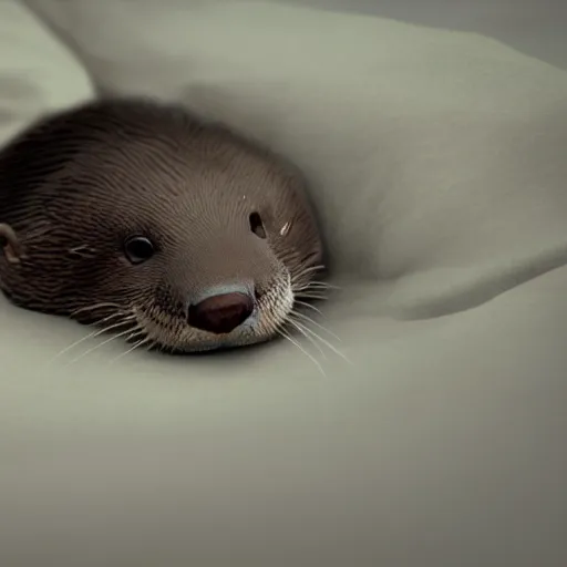 Prompt: Rendering of a sleepy otter in a bed, by Makoto Shinkai and thomas kinkade, Matte painting,trending on artstation and unreal engine