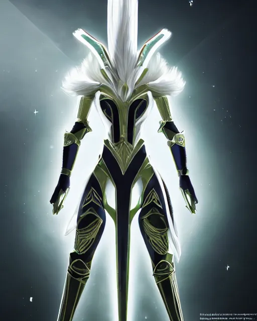 Image similar to perfect white haired egyptian bale god, warframe armor, beautiful, symmetric, dreamy, half african,, green eyes, charlize theron, detailed, scifi platform, laboratory, experiment, 4 k, ultra realistic, epic lighting, android body, illuminated, cinematic, masterpiece, art by akihito tsukushi, voidstar