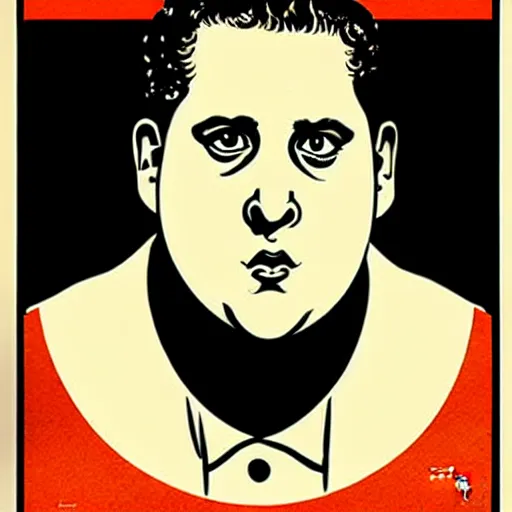 Prompt: NO JONAH HILLS ALLOWED. JONAH HILL is the subject of this ukiyo-e hellfire eternal damnation catholic strict propaganda poster rules religious. WE RULE WITH AN IRON FIST. mussolini. Dictatorship. Fear. 1940s propaganda poster. ANTI JONAH HILL. 🚫 🚫 JONAH HILL. POPE. art by joe mugnaini. art by dmitry moor. Art by Alfred Leete.