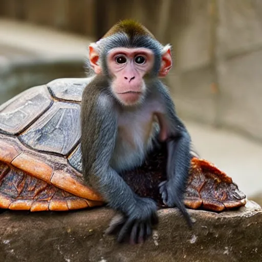 Image similar to a monkey sitting on the back of a turtle