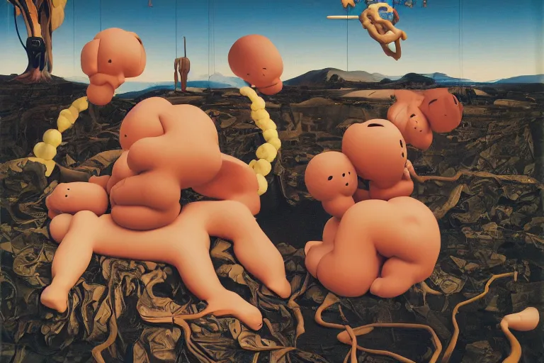 Prompt: graphic design by david rudnick, kaws, james jean and salvador dali and shusei nagaoka, oil on canvas, surrealism, neoclassicism, simple, renaissance, hyper realistic, cell shaded, 8 k