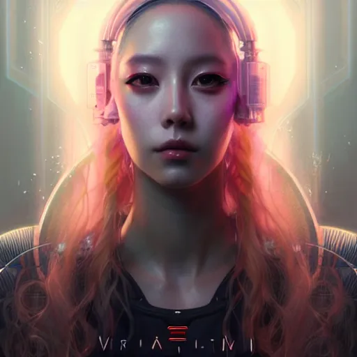 Image similar to portrait painting of cyberpunk vivi from loona as a drone operator, ultra realistic, concept art, intricate details, eerie, highly detailed, photorealistic, octane render, 8 k, unreal engine. art by artgerm and greg rutkowski and magali villeneuve and alphonse mucha