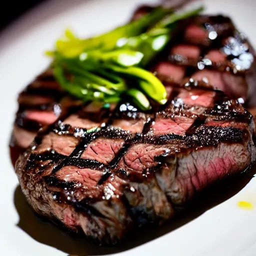 Image similar to high resolution photo of rib eye steak, michelin star, very tasty, food photography, instagram!!, trending