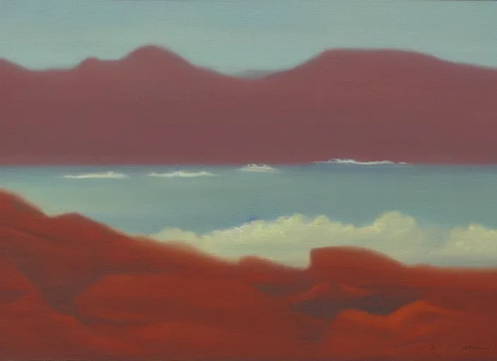 Image similar to montana roja, tenerife in the style of hudson river school of art, oil on canvas