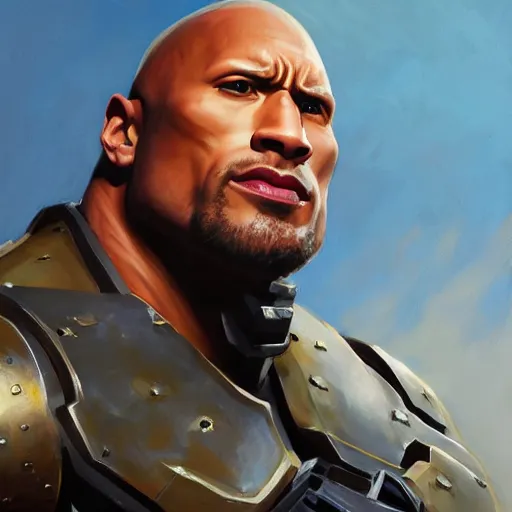 Image similar to greg manchess portrait painting of armored the foundation aka dwayne the rock johnson from fortnite as overwatch character, medium shot, asymmetrical, profile picture, organic painting, sunny day, matte painting, bold shapes, hard edges, street art, trending on artstation, by huang guangjian, gil elvgren, ruan jia, greg rutkowski, gaston bussiere