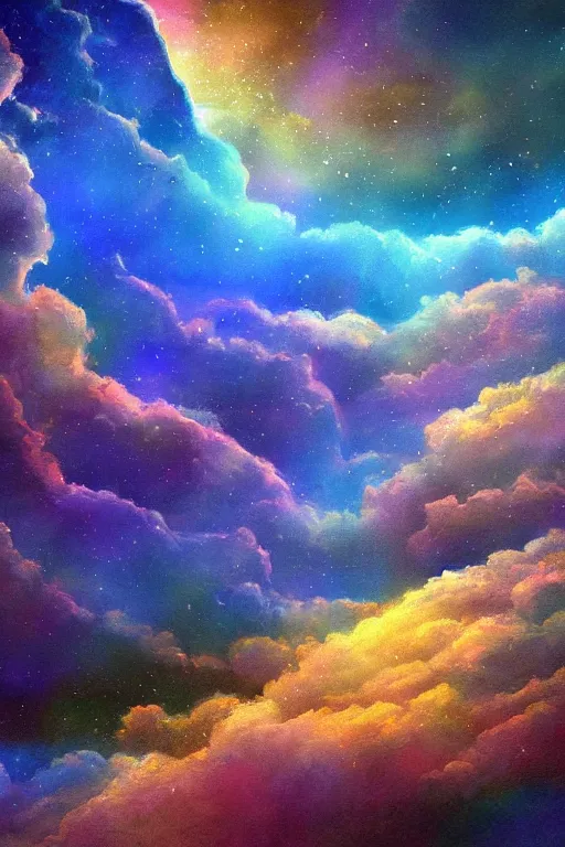 Image similar to digital painting beautiful cosmic sky cliff childs