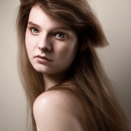 Image similar to a portrait of a beautiful sad female with long hair, caucasian, soft cinematic one-point lighting, Canon, by Yousuf Karsh, colorized 4k