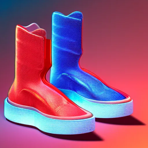 Image similar to futuristic balenciaga and vetements sneakers by felipe pantone ultra rendered extreme realism and detail, 8 k, highly detailed, realistic, completely framed, pbr, surreal, hyper realistic, colorful, direct lighting, 3 5 mm photo, photorealistic, sharp focus,