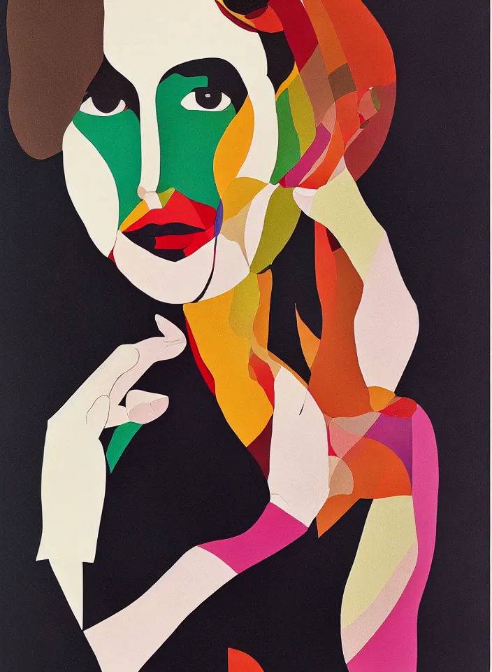 Image similar to graphic design, close portrait of a beautiful woman by milton glaser and lilian roxon, detailed