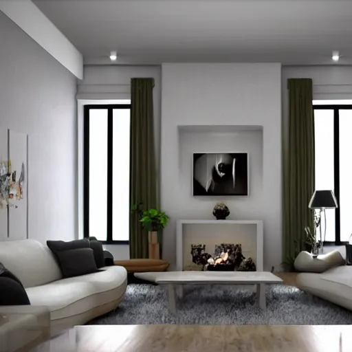 Image similar to photorealistic living room