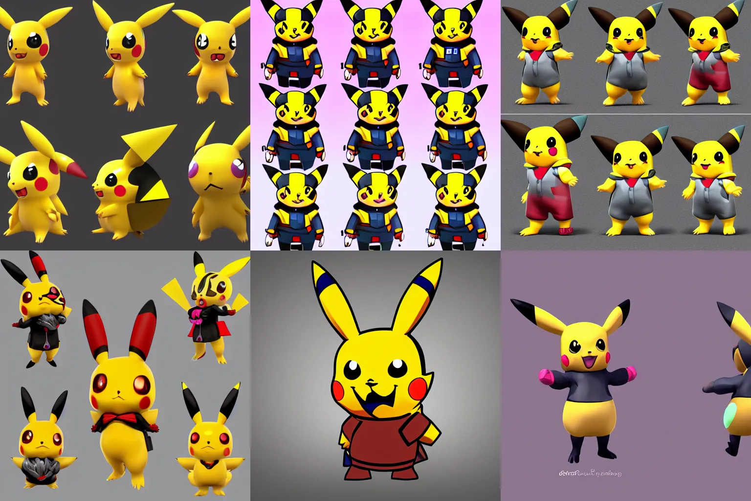 Prompt: stylized cute pikachu character design, dynamic pose pokemon, rendered, trending on artstation