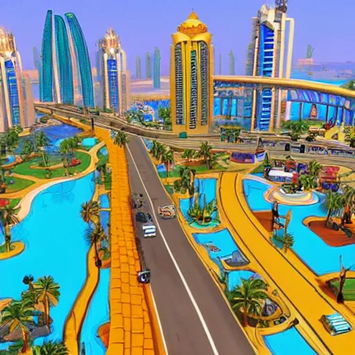 Image similar to gta : dubai by dr. seuss