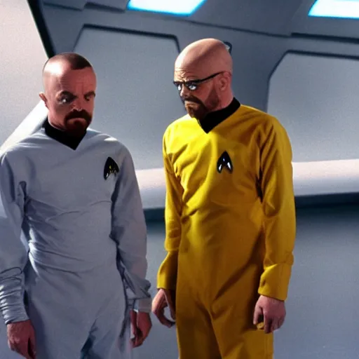 Prompt: walter white and jesse pinkman in star trek, still from star trek