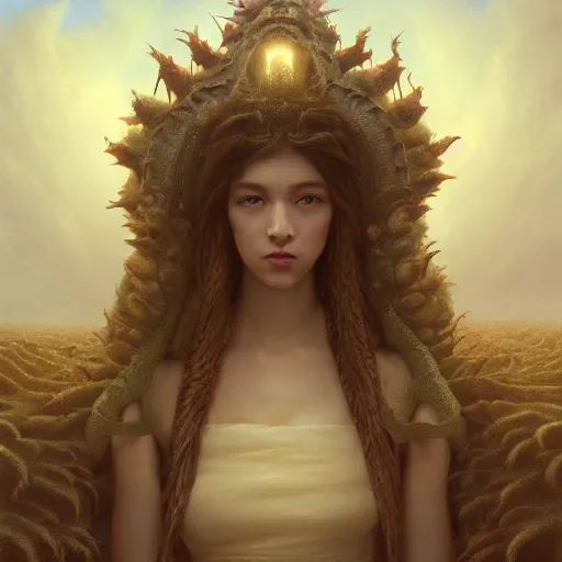 Image similar to by artgerm and agostino arrivabene, visually stunning, cinematic, ultra realistic, hyper realism, epic, octane render, unreal engine, vfx, maya, a princess in a tower waiting for her prince, fungal enchanter, murloc tinyfin, dread infernal, wee whelp, battle ram