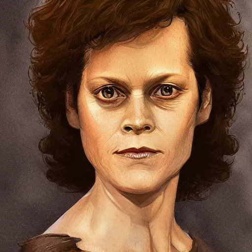 Image similar to sigourney weaver ( young ) as a d & d fighter, character portrait by wlop