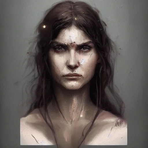 Prompt: portrait of an woman by Greg Rutkowski, she is about 20 years old, pretty, long brown wavy hair, scar near her mouth that makes her look like she's smiling all the time, wearing black sith robes, Star Wars Expanded Universe, highly detailed portrait, digital painting, artstation, concept art, smooth, sharp foccus ilustration, Artstation HQ