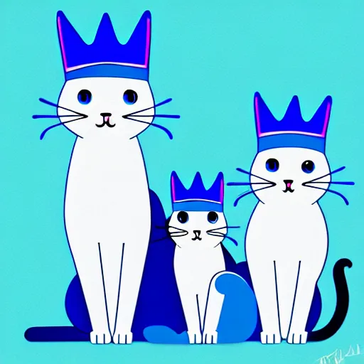 Image similar to cute cat family wearing blue crowns , digital art , trending on artstation , 4k , HD