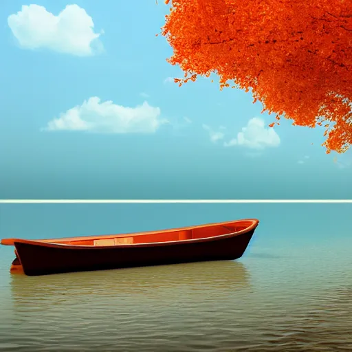 Image similar to boat on a river With tangerine trees and marmalade skies, octane render,4k,