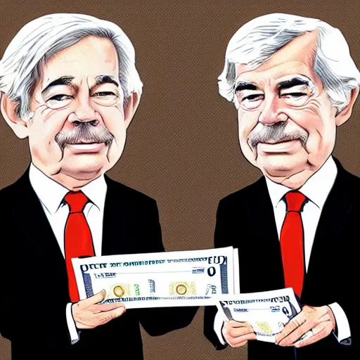 Image similar to Jay Powell printing dollars out of thin air, satire, caricature