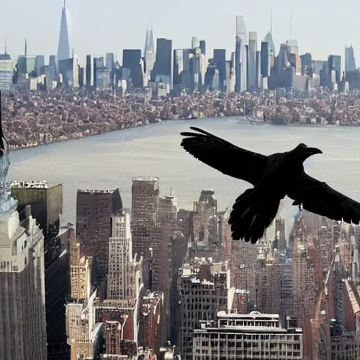 Image similar to a giant crow attacking new york city