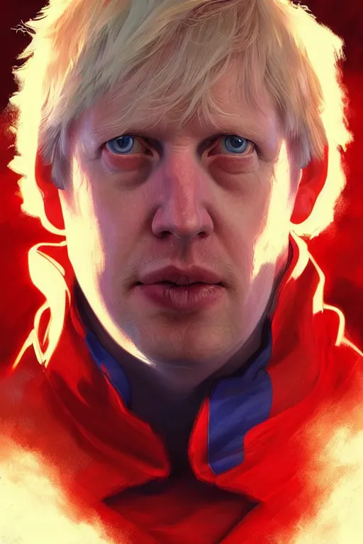 Image similar to Boris Johnson as Captain Britain, portrait, highly detailed, digital painting, artstation, concept art, smooth, sharp focus, soft volumetric lights, illustration, cinematic lighting, art by artgerm and greg rutkowski and alphonse mucha