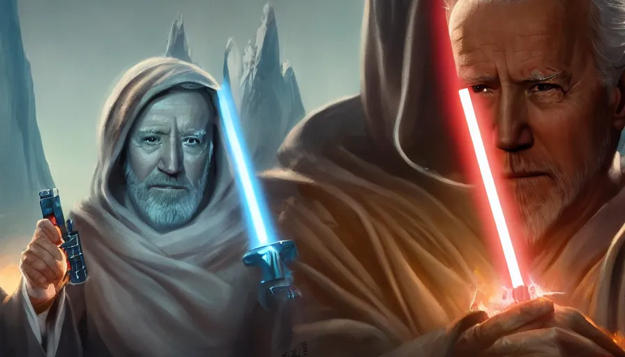 Image similar to joe biden is obi - wan kenobi, movie poster, hyperdetailed, artstation, cgsociety, 8 k