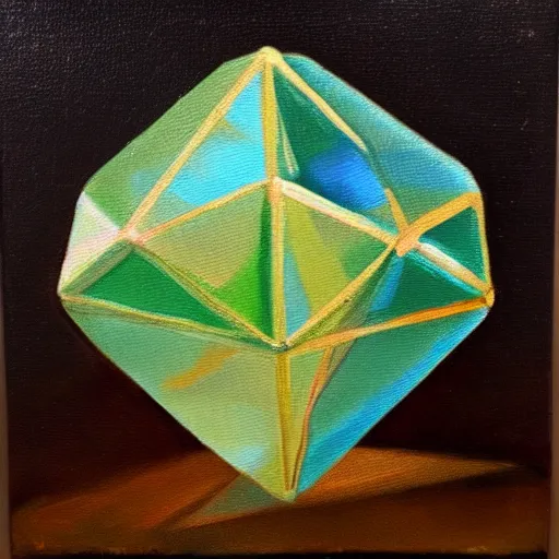 Image similar to an oil painting of an accurate icosahedron