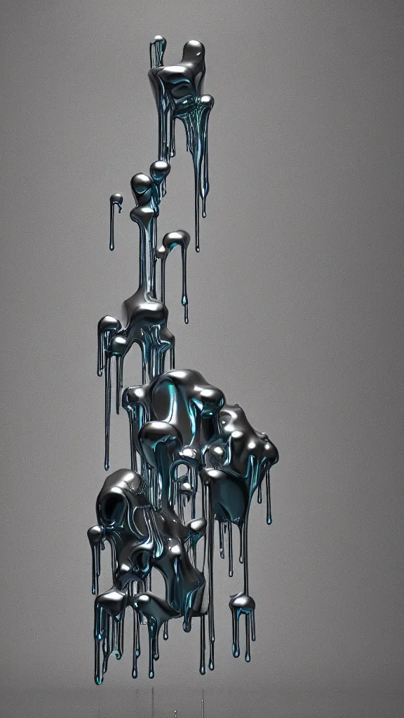 Prompt: abstract impossible chrome drippy sculpture fine art jewelry, concept art, 3D object, octane render, unreal engine