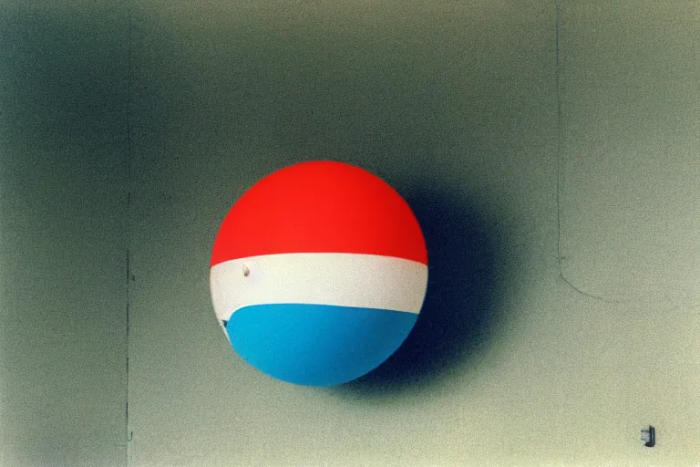 Image similar to beach ball, inside of an badly lit 1970s parking garage, ektachrome photograph, volumetric lighting, f8 aperture, cinematic Eastman 5384 film