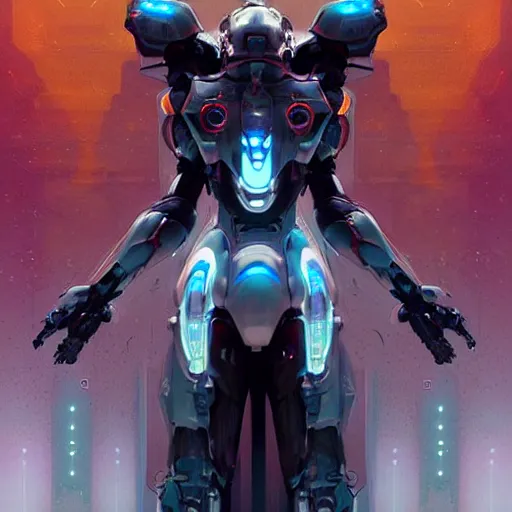 Image similar to ghost, mecha, symmetrical. sci - fi, tech wear, glowing lights, intricate, elegant, highly detailed, digital painting, highly detailed, digital painting, artstation, concept art, smooth, sharp focus, illustration, art by artgerm and greg rutkowski and alphonse mucha