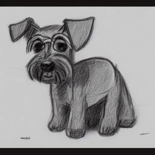 Image similar to milt kahl pencil sketch of happy mini schnauzer