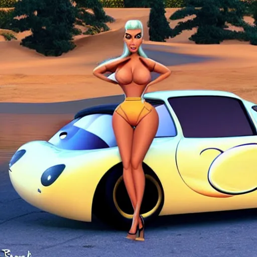 Prompt: kim kardashian in cars universe, hyper realistic