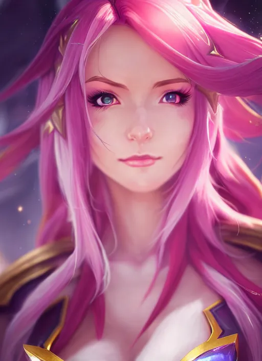 Image similar to portrait of star guardian katarina from league of legends, au naturel, hyper detailed, digital art, trending in artstation, cinematic lighting, studio quality, smooth render, unreal engine 5 rendered, octane rendered, art style by klimt and nixeu and ian sprigger and wlop and krenz cushart and riot