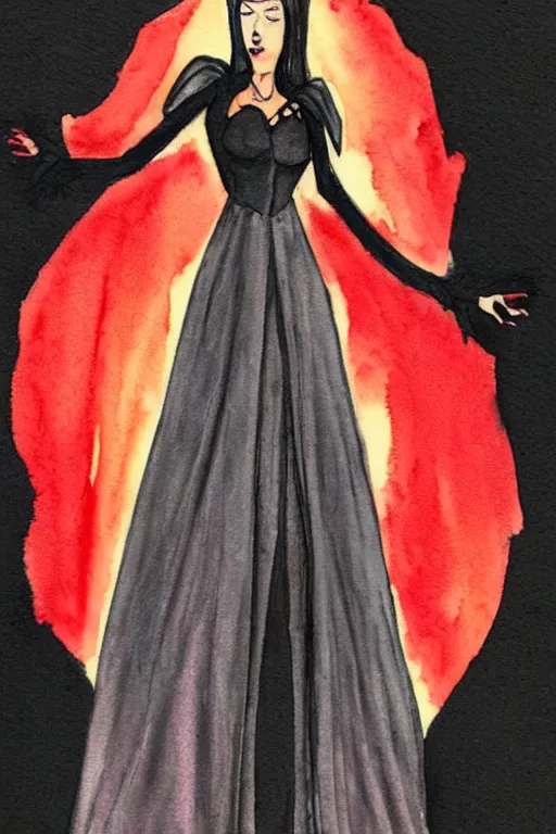 Prompt: vampire princess dress design, watercolor