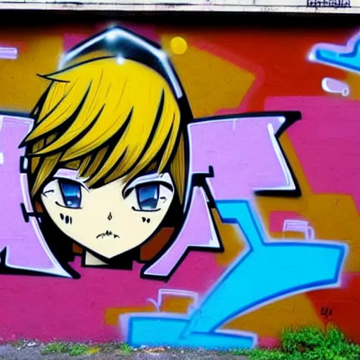 Image similar to graffiti on a wall, anime ,