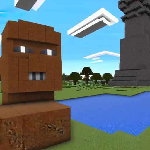 Prompt: moai statue built in minecraft, screenshot