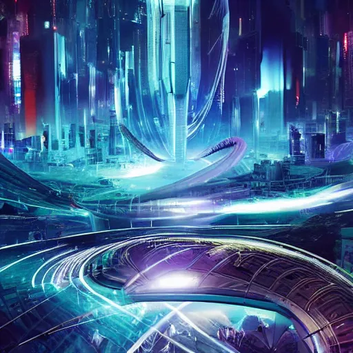 Prompt: a futuristic city is a place where technology has advanced to a point where people have access to everything they need. there are no longer any natural boundaries between humans and machines. people live their lives in virtual reality, and interact with each other via holograms. alyn spiller ultrarealistic 1 5 0 mpx