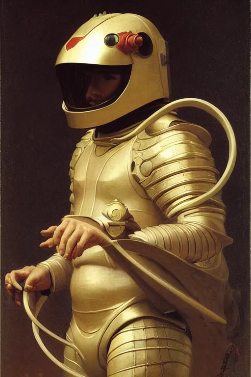 Prompt: portrait of a evil dragon astronaut with chinese dragon armor and helmet, majestic, solemn, by bouguereau