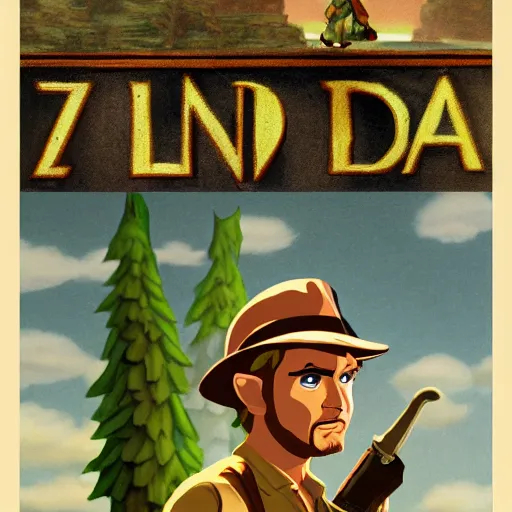 Image similar to Indiana Jones and The Legend of Zelda Link by Raphael, Hopper, and Rene Magritte. detailed, romantic, enchanting, trending on artstation.