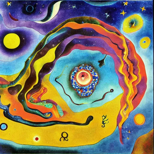 Prompt: A hd surrealism landscape of voynich galaxy starry sculptures by dali and kandinsky, acrylic, ultra realistic, 8k