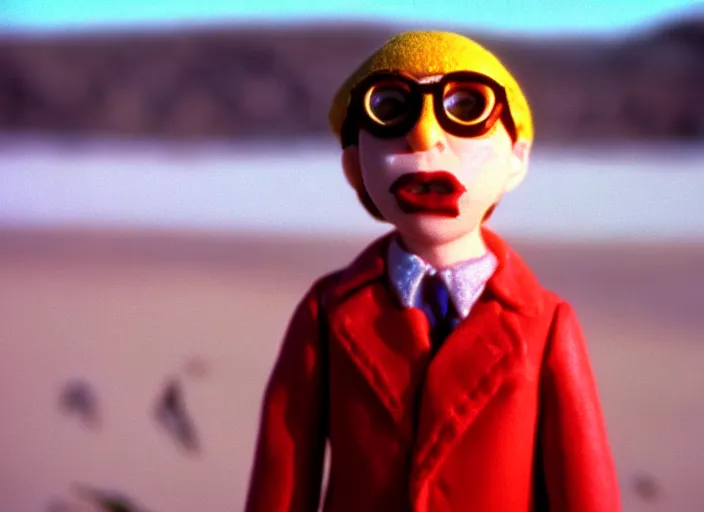 Image similar to 1 9 8 0 s cinematic screenshot cinestill portrait of a stop motion claymation film, moonrise kingdom, shallow depth of field, 1 8 mm, f 1. 8