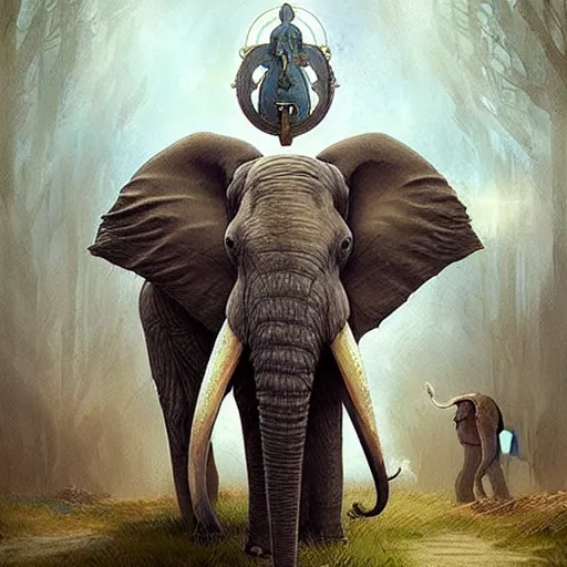 Image similar to Mystical elephant reading tarot cards, detailed, digital art, intricate, concept art, Greg Rutkowski, epic, fantasy