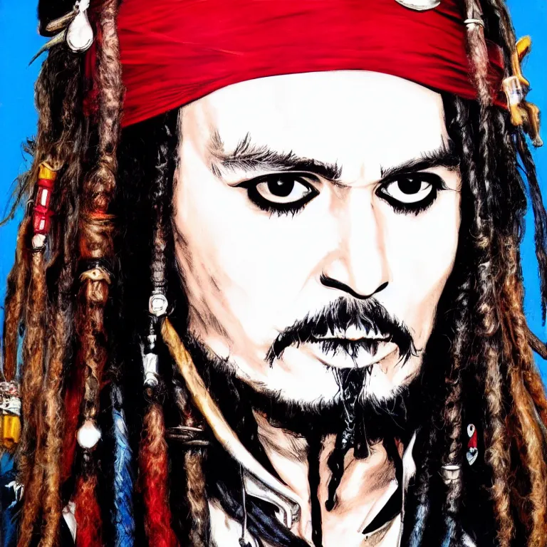 Image similar to Portrait of Captain Jack Sparrow by Andy Warhol, Trending on ArtStation