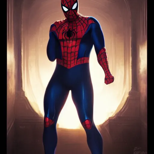 Image similar to ryan reynolds as a black and blue suit spider - man, cinematic, volumetric lighting, f 8 aperture, cinematic eastman 5 3 8 4 film, photorealistic by greg rutkowski, by stanley artgerm, by alphonse mucha